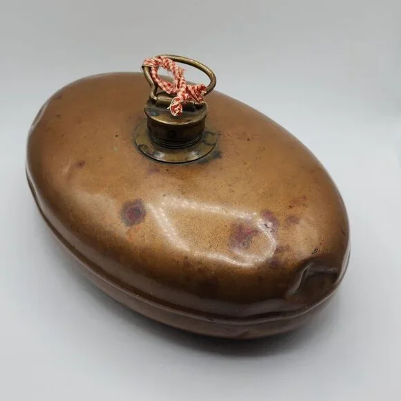Vintage Copper Hot Water Bottle Lid Handle Bed Warmer Oval Shape 11" x 7.5" - Picture 7 of 9